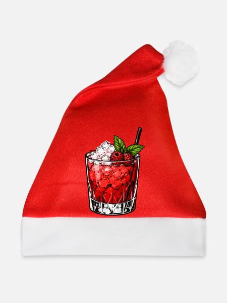 Beeren-Cocktail Glas mit Minze - Weihnachtsmütze - Rot