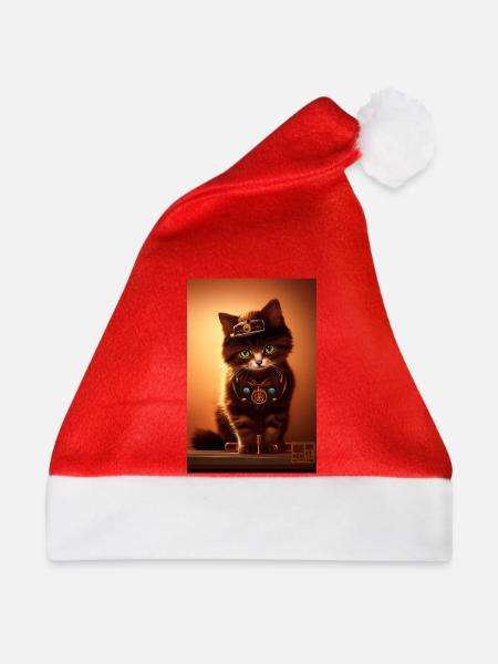 Katze Steampunk Style - Weihnachtsmütze - Rot