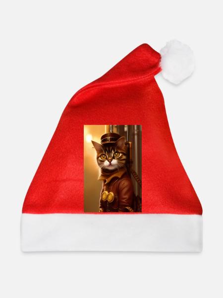 Katze Steampunk Style - Weihnachtsmütze - Rot