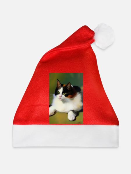 Katzen Bild - Weihnachtsmütze - Rot