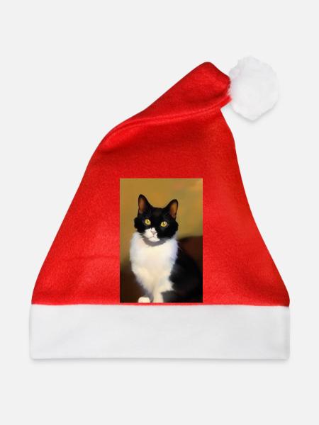 Katzen Bild - Weihnachtsmütze - Rot