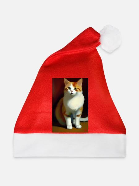 Katzen Bild - Weihnachtsmütze - Rot