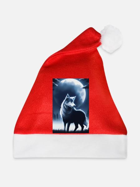 Wolf und Mond - Weihnachtsmütze - Rot