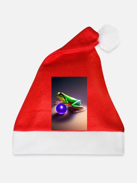 Bunter Frosch mit Kugel - Weihnachtsmütze - Rot
