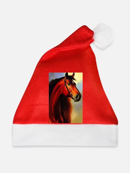 Pferdekopf Öl Malerei - Weihnachtsmütze - Rot