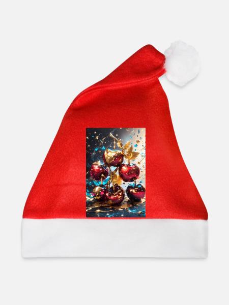 Kirschen mit Gold - Weihnachtsmütze - Rot