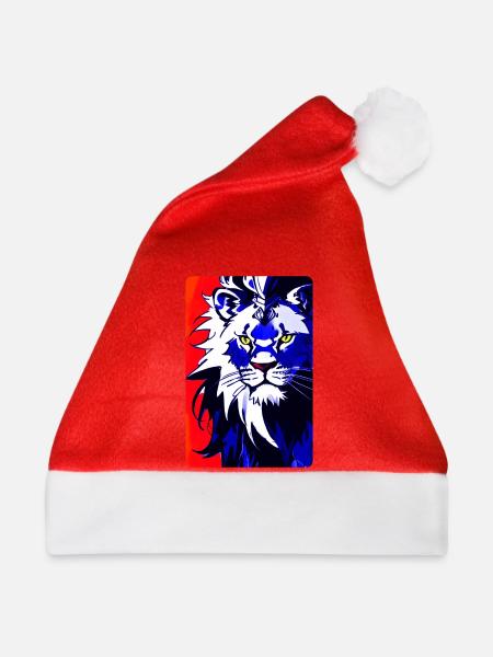 Blauer Löwe (Design1) - Weihnachtsmütze - Rot