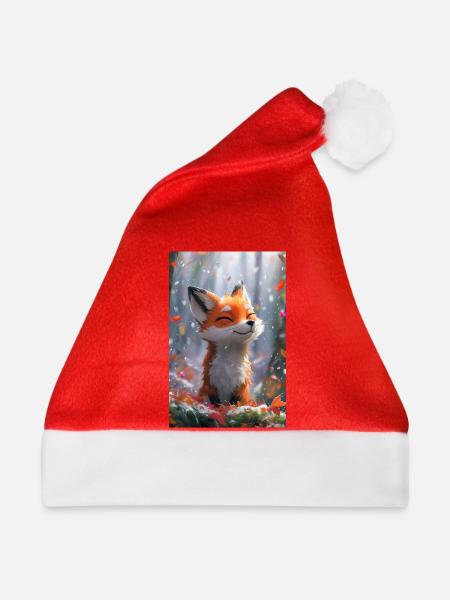 Fuchs Illustration Poster - Weihnachtsmütze - Rot