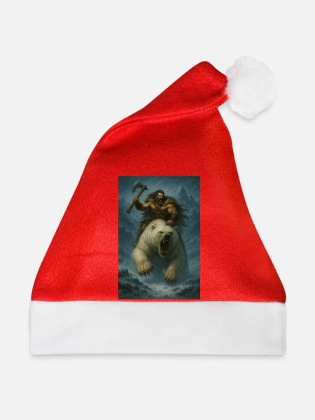 Wikingerkrieger auf Eisbär – Fa-Illustration - Weihnachtsmütze - Rot