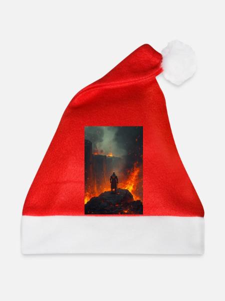Flammender Ritter am Lavafeld - Weihnachtsmütze - Rot