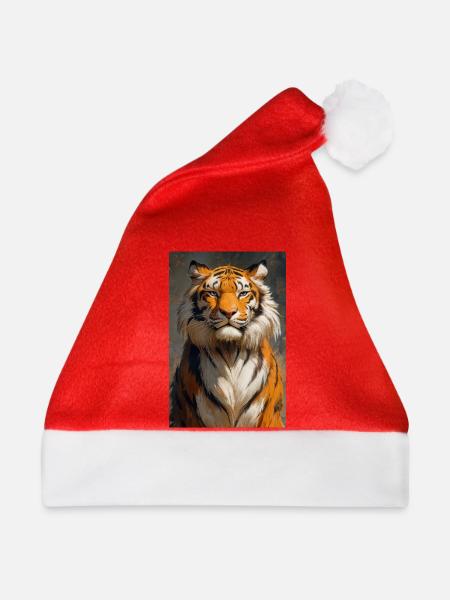 Illustration eines Tigers - Weihnachtsmütze - Rot