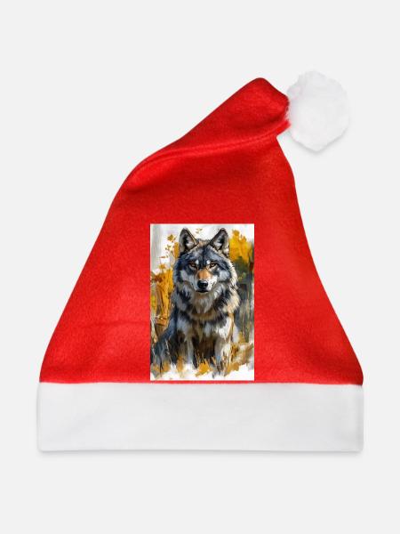 Illustration eines Wolfes - Weihnachtsmütze - Rot