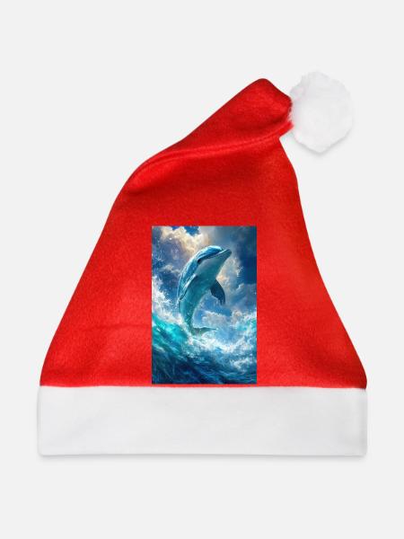 Illustration eines Delfins - Weihnachtsmütze - Rot