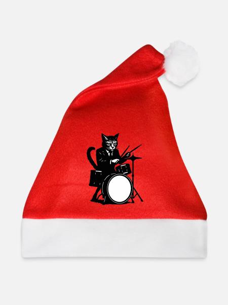 Katzendrummer im Smoking - Weihnachtsmütze - Rot