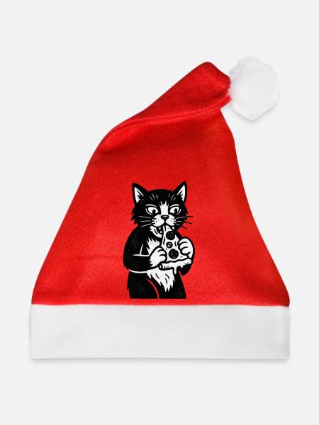 Pizza Katze im Cartoonstil - Weihnachtsmütze - Rot