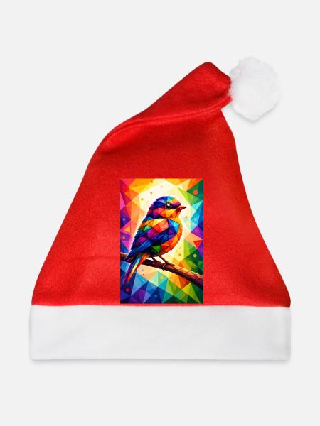 Farbenfroher Vogel im geometrischen Mosaik - Weihnachtsmütze - Rot