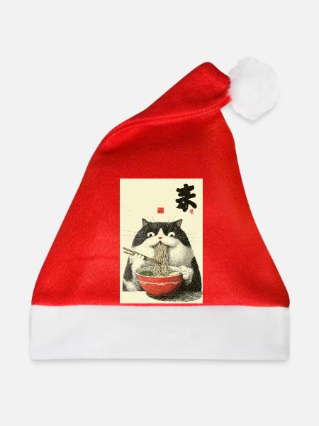 Neko Nudel-Katzen-Ramen Kunst - Weihnachtsmütze - Rot