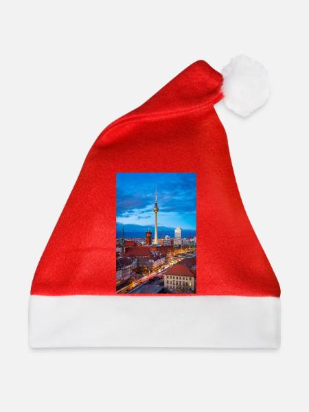 Berlin Skyline Abendlicht - Weihnachtsmütze - Rot