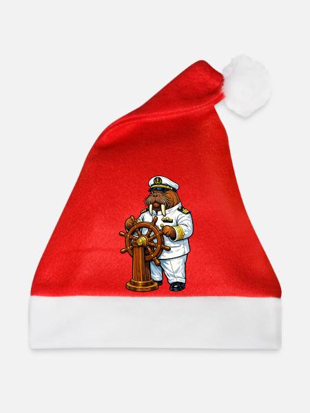 Walross als Kapitän - Weihnachtsmütze - Rot