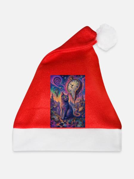 Kosmische Katze und schmelzende Uhren - Weihnachtsmütze - Rot