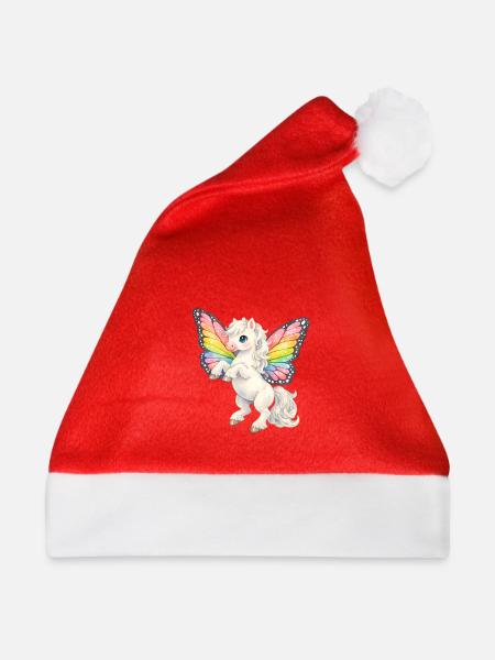 Regenbogenflügel-Einhorn - Weihnachtsmütze - Rot