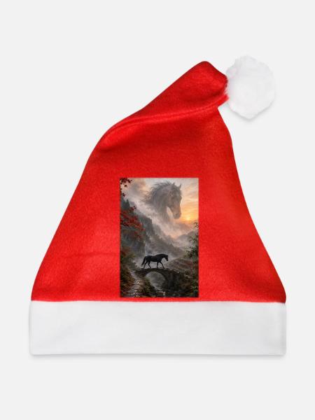 Nebel Pferd auf Bergbrücke - Weihnachtsmütze - Rot