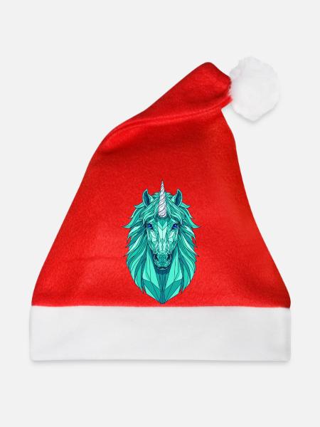 Geometrisches Türkis-Einhorngesicht - Weihnachtsmütze - Rot