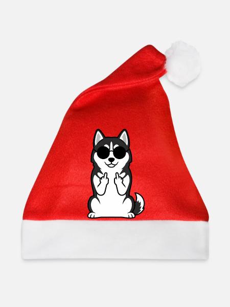 Husky mit Sonnenbrillen Icon - Weihnachtsmütze - Rot