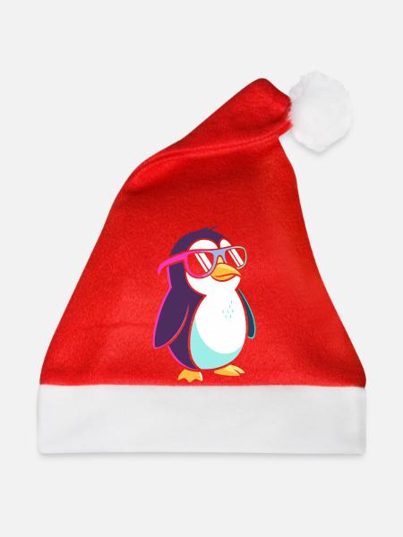 Pinguin Neon Coole Bunte Brillen - Weihnachtsmütze - Rot