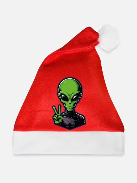 Grüner Alien Peacezeichen - Weihnachtsmütze - Rot