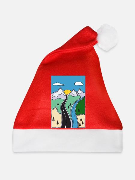 Gebirgsfluss Landschaft - Weihnachtsmütze - Rot