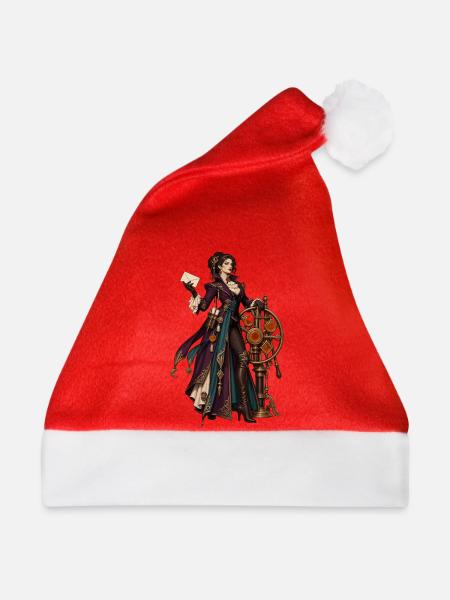 Steampunk Magierin im Uhrwerk-Design - Weihnachtsmütze - Rot