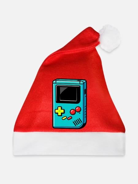 Retro Handheld Konsole T-Shirt 90er Pop Art - Weihnachtsmütze - Rot - Vorne