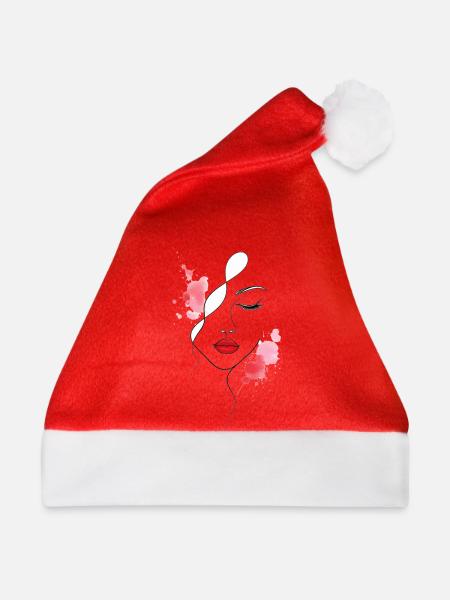 Frauengesicht mit roten Lippen - Weihnachtsmütze - Rot - Vorne