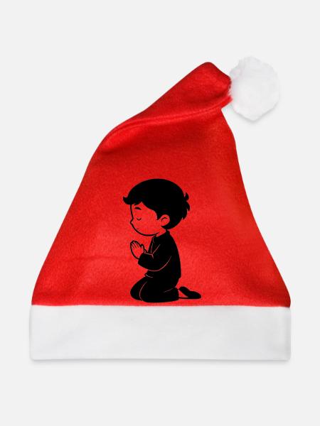 Kleiner Junge betet - Weihnachtsmütze - Rot