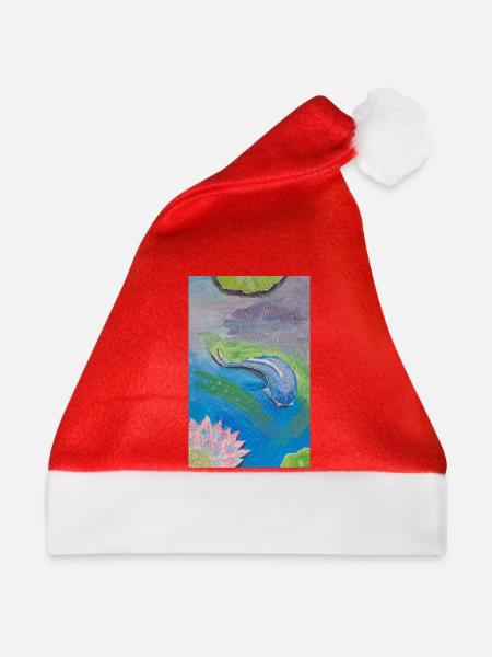 Blauer Tropenfisch über Lotuse - Weihnachtsmütze - Rot