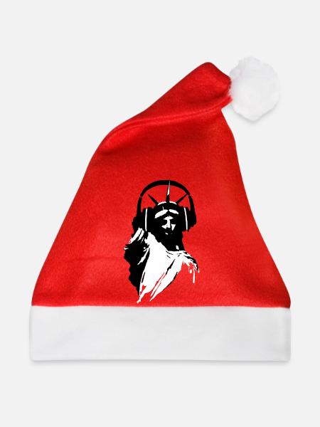 DJ Freiheitsstatue mit Kopfhörer - Weihnachtsmütze - Rot
