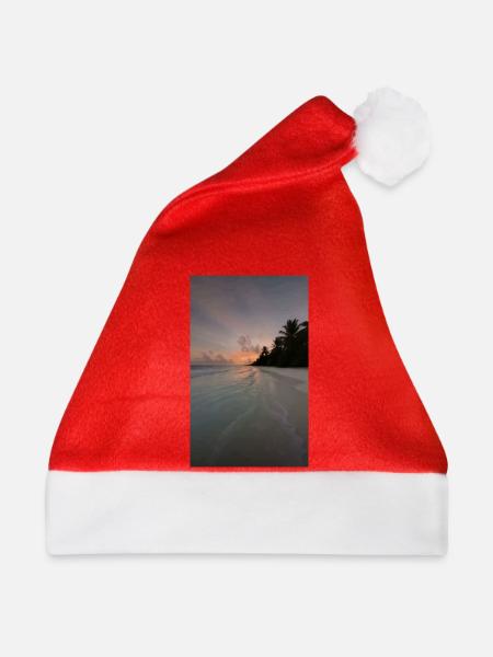 Sonnenuntergang am Palmenstrand - Weihnachtsmütze - Rot