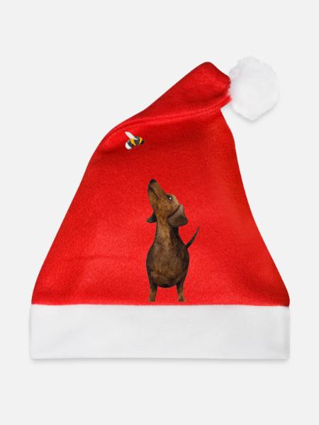 Dackel mit Hummel - Süßestes Dackel Geschenk ever! - Weihnachtsmütze - Rot