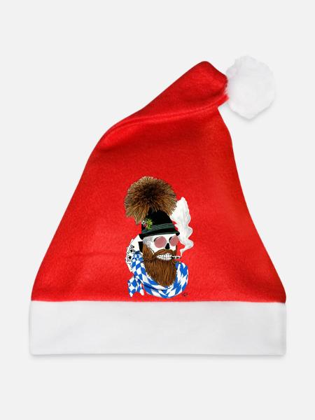 Bayern-Skull mit Hut, Brille und Bart - Weihnachtsmütze - Rot - Vorne