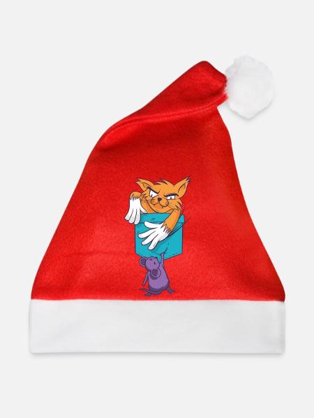 Verspielte Katze mit Mausmuster - Weihnachtsmütze - Rot