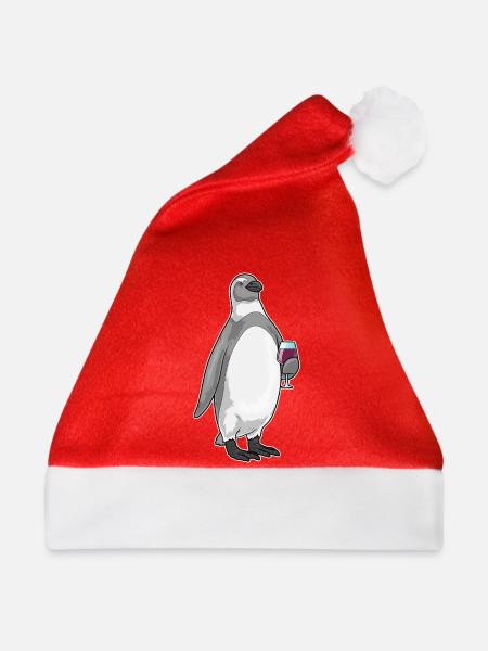 Pinguin Rotwein - Weihnachtsmütze - Rot