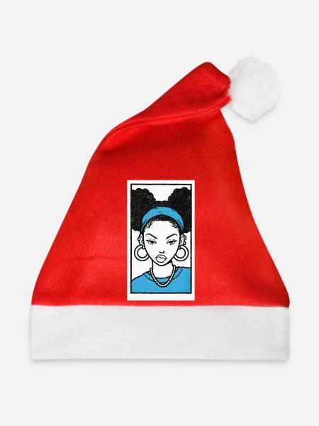 Black female portrait #4 - Weihnachtsmütze - Rot - Vorne