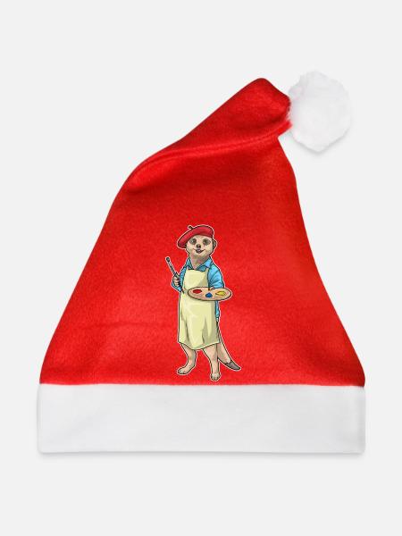 Erdmännchen Maler Pinsel Malen - Weihnachtsmütze - Rot