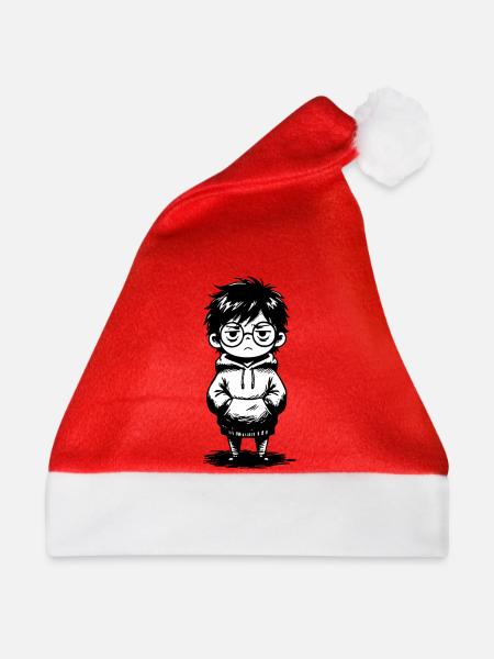Aufkleber-Kinder-Hoodie Apathie Schwarz-Weiß - Weihnachtsmütze - Rot