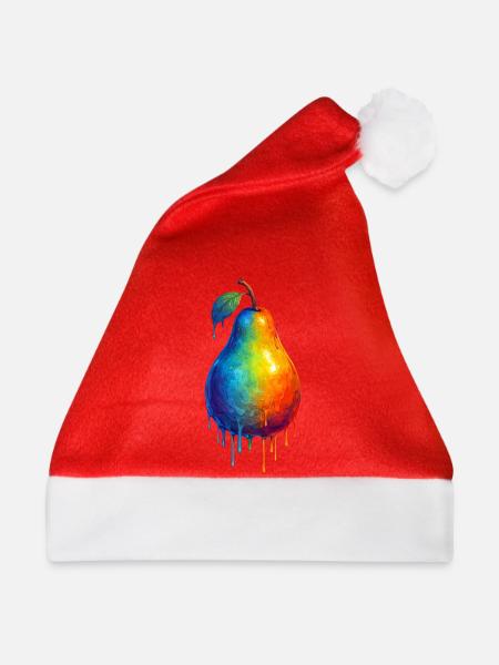 Birne mit buntem Farbverlauf - Weihnachtsmütze - Rot