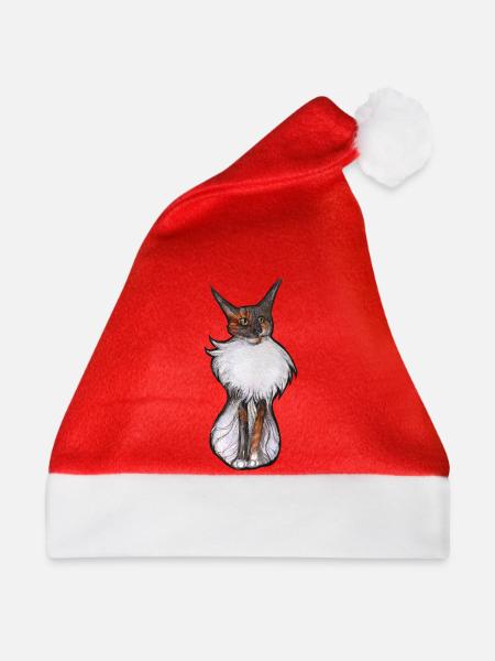 Verspieltes Calico-Katzenporträt - Weihnachtsmütze - Rot