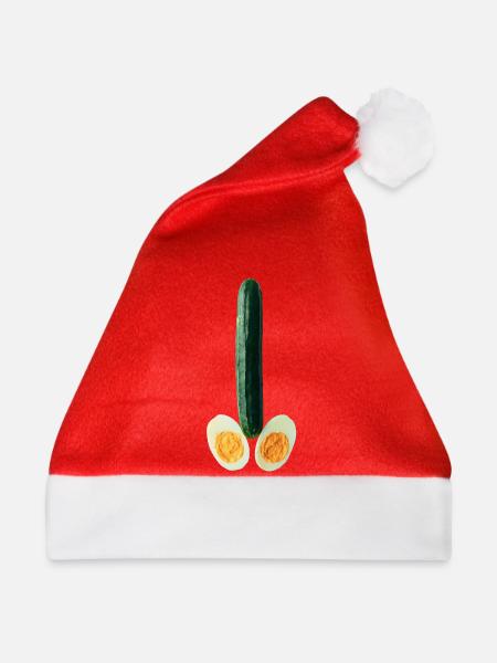 Frische Gurke mit Eierhälften - Weihnachtsmütze - Rot