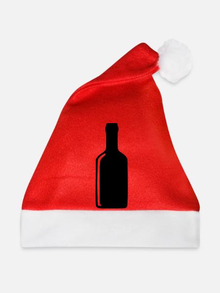 Flasche Wein Alkohol Geschenk  - Weihnachtsmütze - Rot