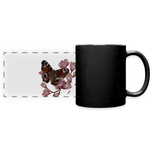 Papillon Paon et Magnolia Rose : Élégance Naturelle - Mug panoramique uni